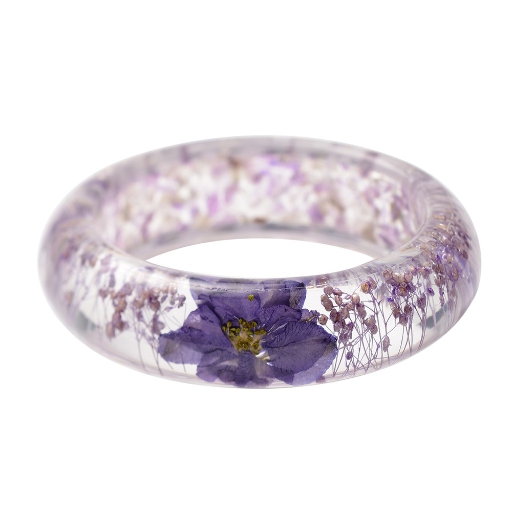 Amethyst, Dried Pressed Flower Bangle Bracelet (7.25 In) 5.00 ctw in resin NWOT